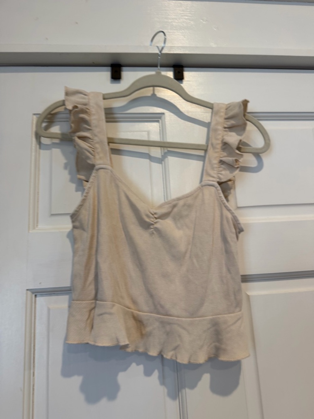 Roxy Cream Ruffle Strap Camisole CroppedTank